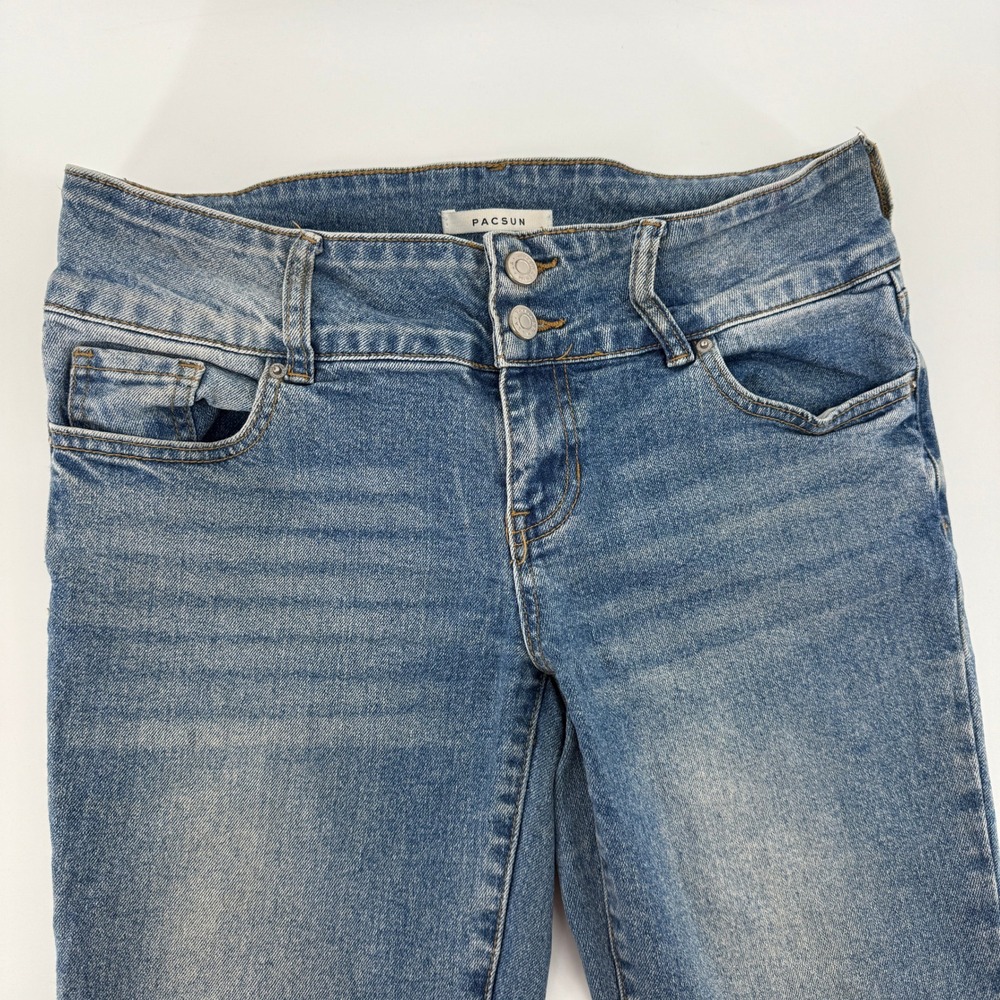 PacSun Womens Bootcut Jeans Size 28 Blue Stretch Raw Hem Slit Low Rise